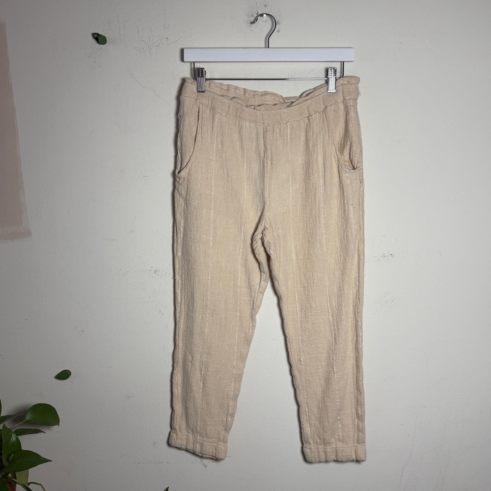 Free People Cotton Cream and Peach Pull on Straight Leg Pants - 8
